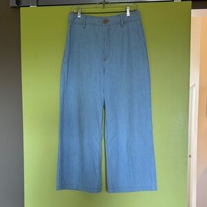 Dear John Size 28 Light Blue Pinstripe Wide-Leg Cropped Jeans